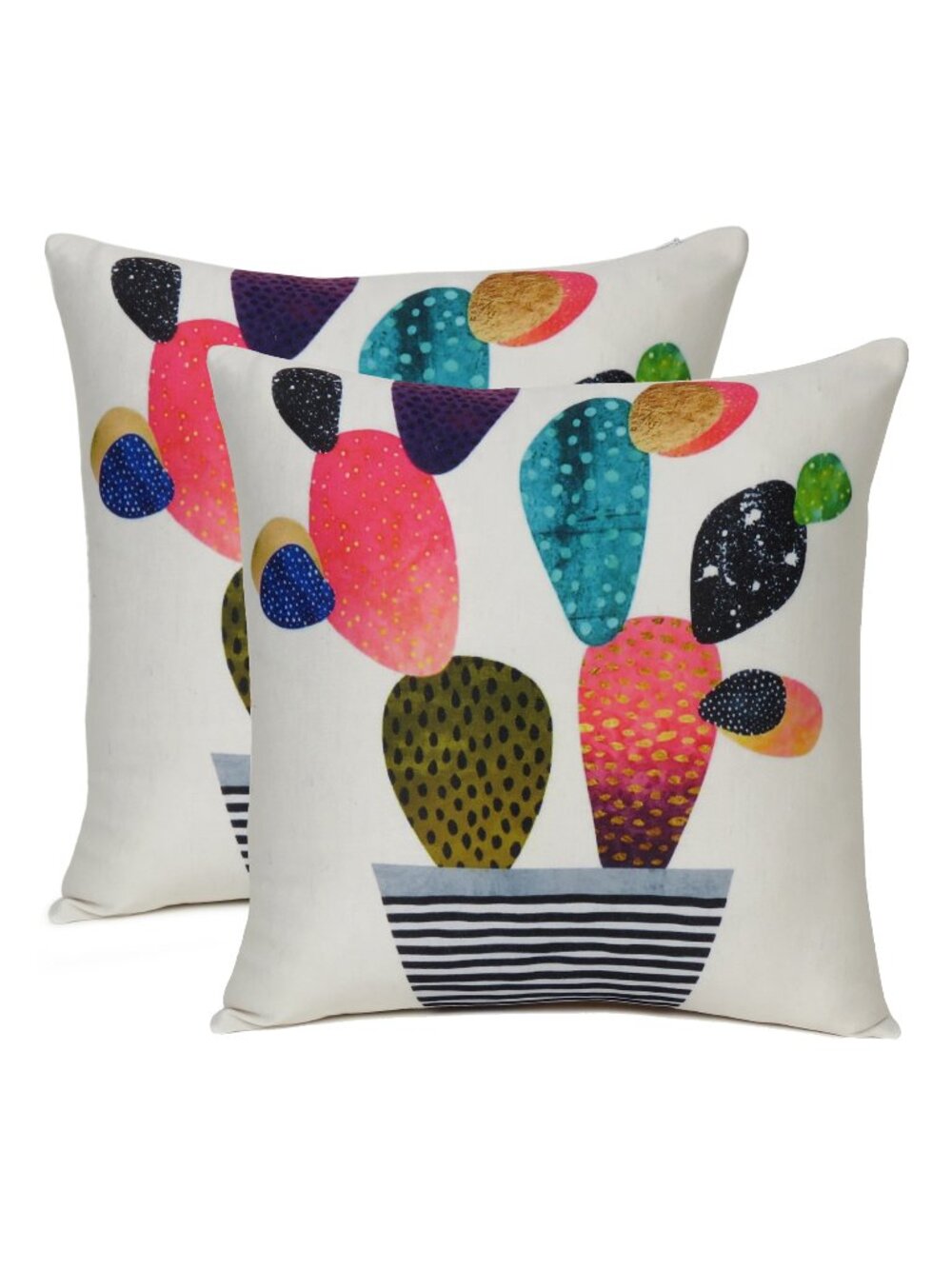 Oussum White Outdoor Cushion Cover Cactus Print Cotton Pillow Case Set of 2